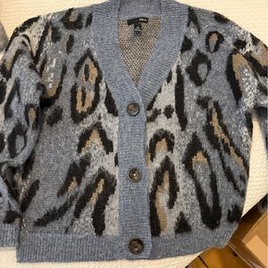 Aqua Gray and Black Patterned Cardigan